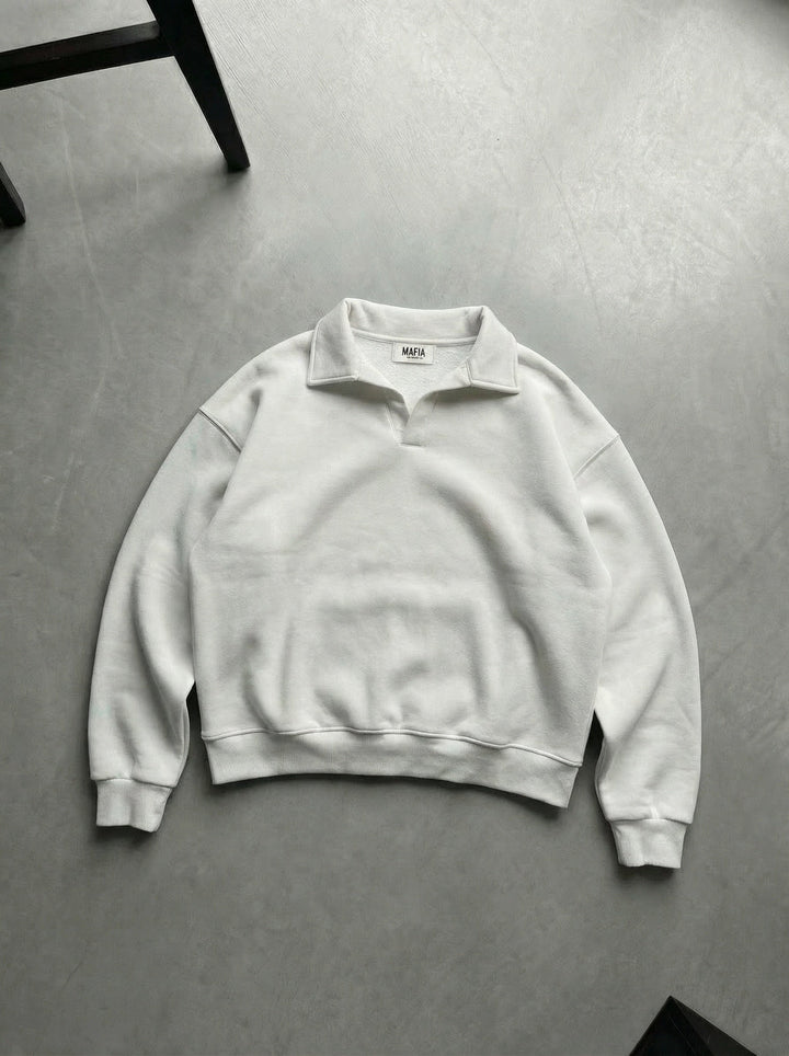 Oversize Basic Polo Sweatshirt - Vit