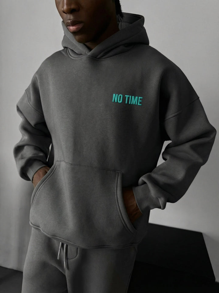 Oversize “Ingen tid för nonsens” Hoodie - Antracit och Blå