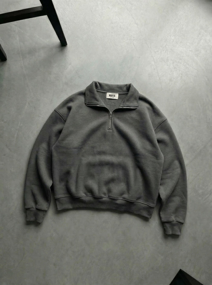 Oversize Halv-Zip Polo Sweatshirt - Antracit