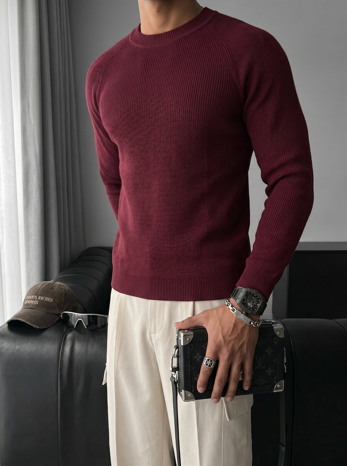 Slim Fit Tunn Stickad Tröja - Plommon