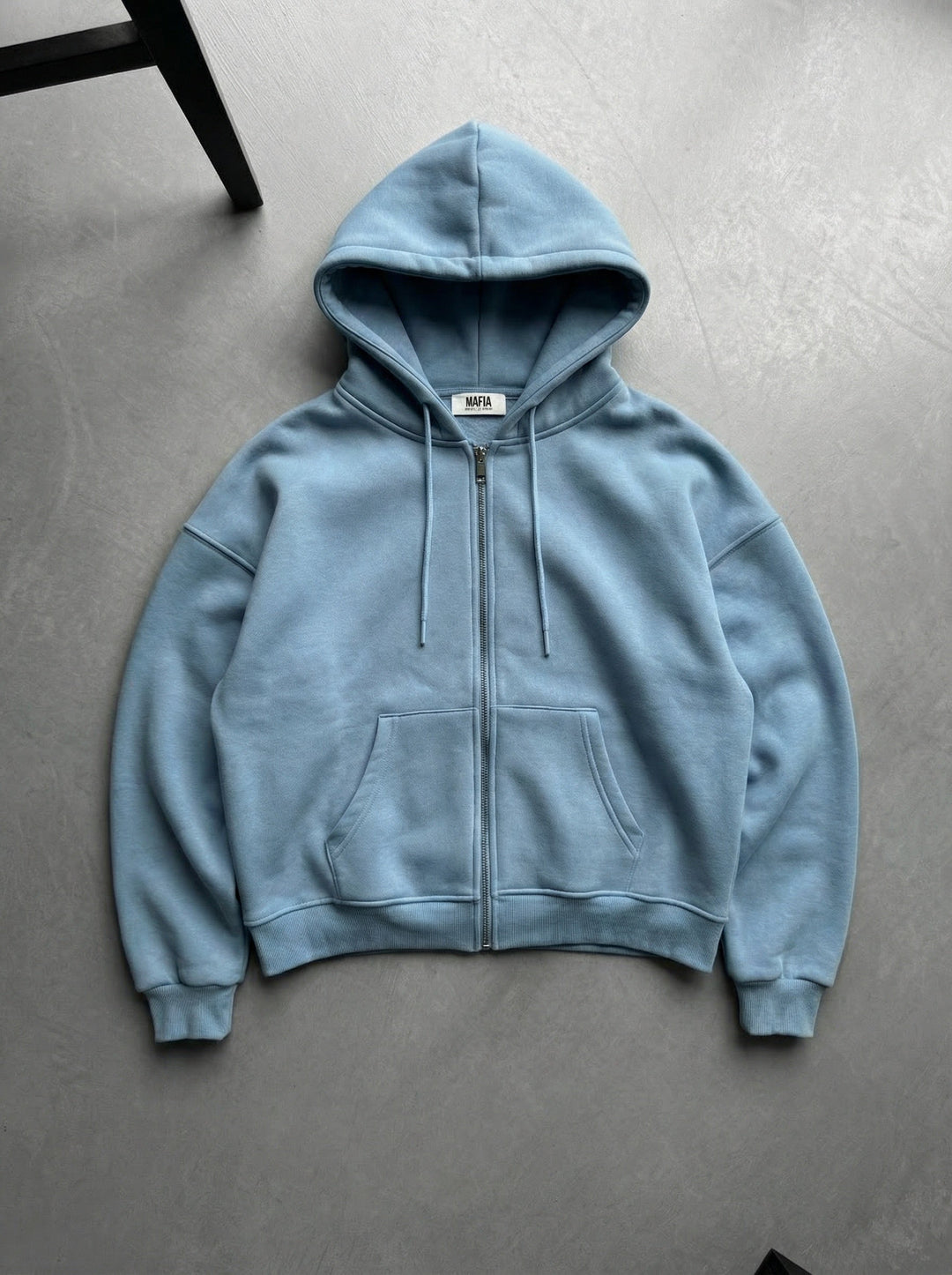 Oversize Basic Zipper Hoodie - Blekt Denim