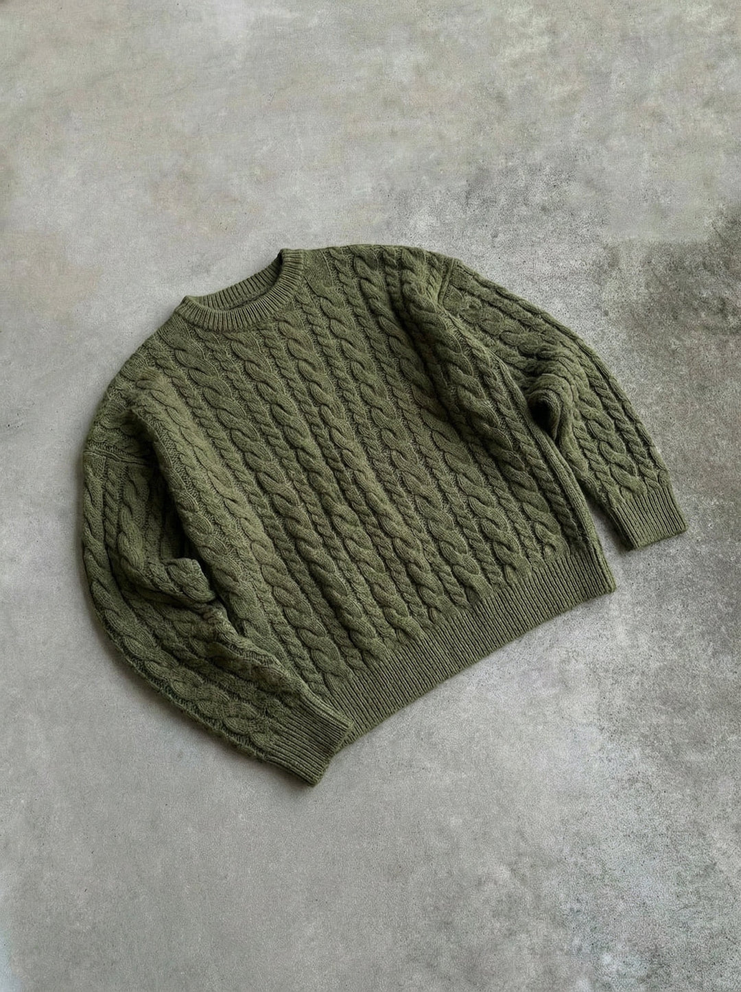 Oversize Stickad Fläta Tröja - Khaki
