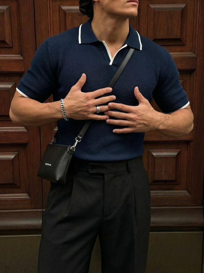 Regular Fit Knit Line Polo T-Shirt - Marinblå