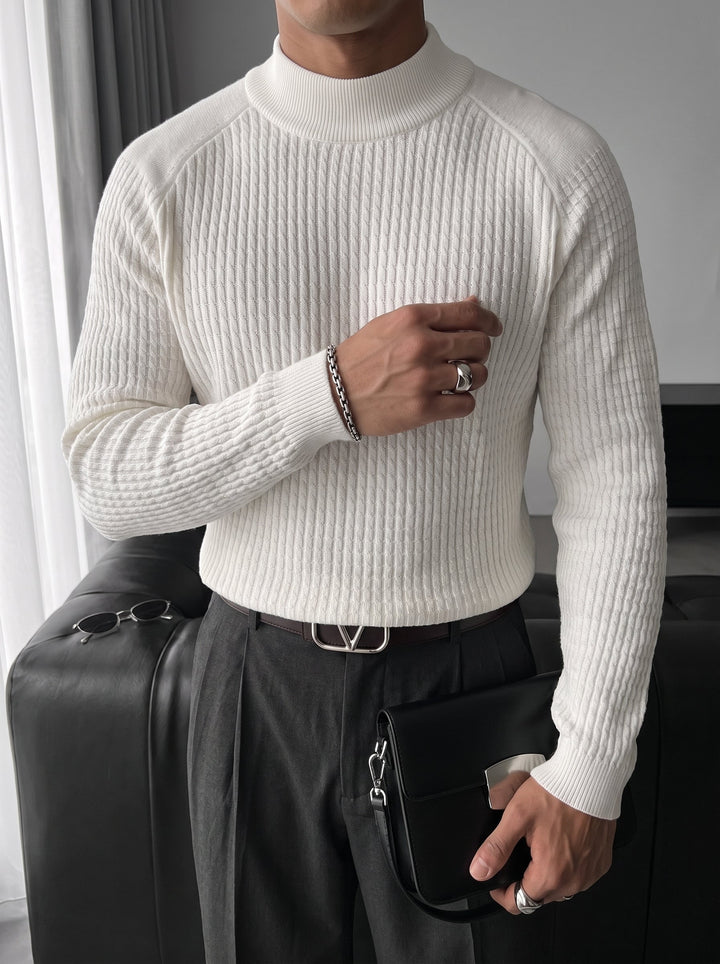 Slim Fit Mock Neck Knit Sweater - Ecru