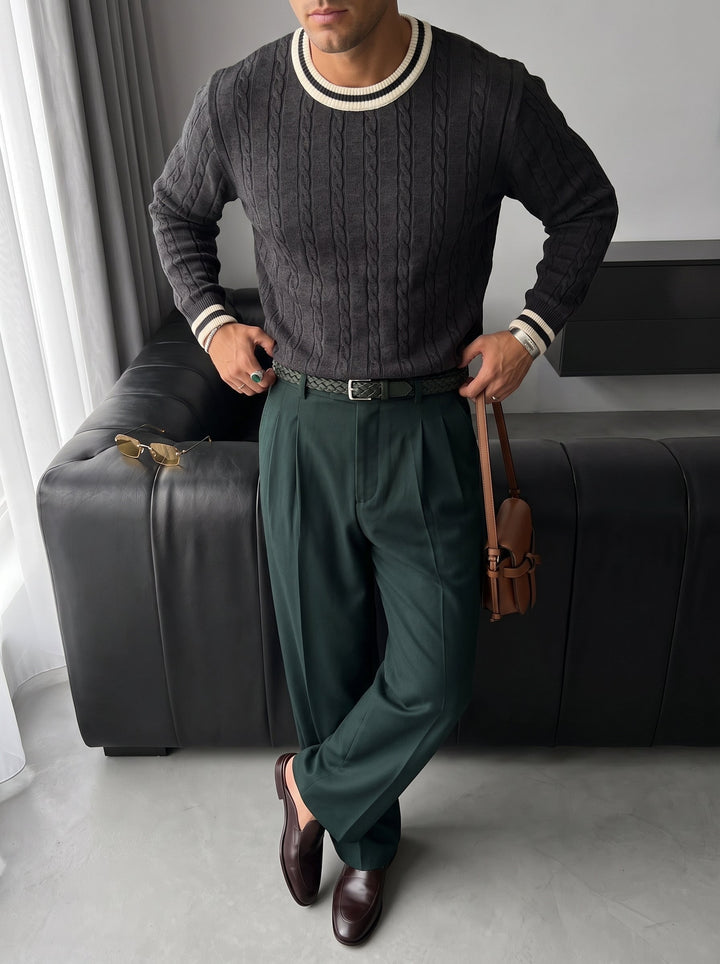 Regular Fit Braid Knit Sweater - Antracit