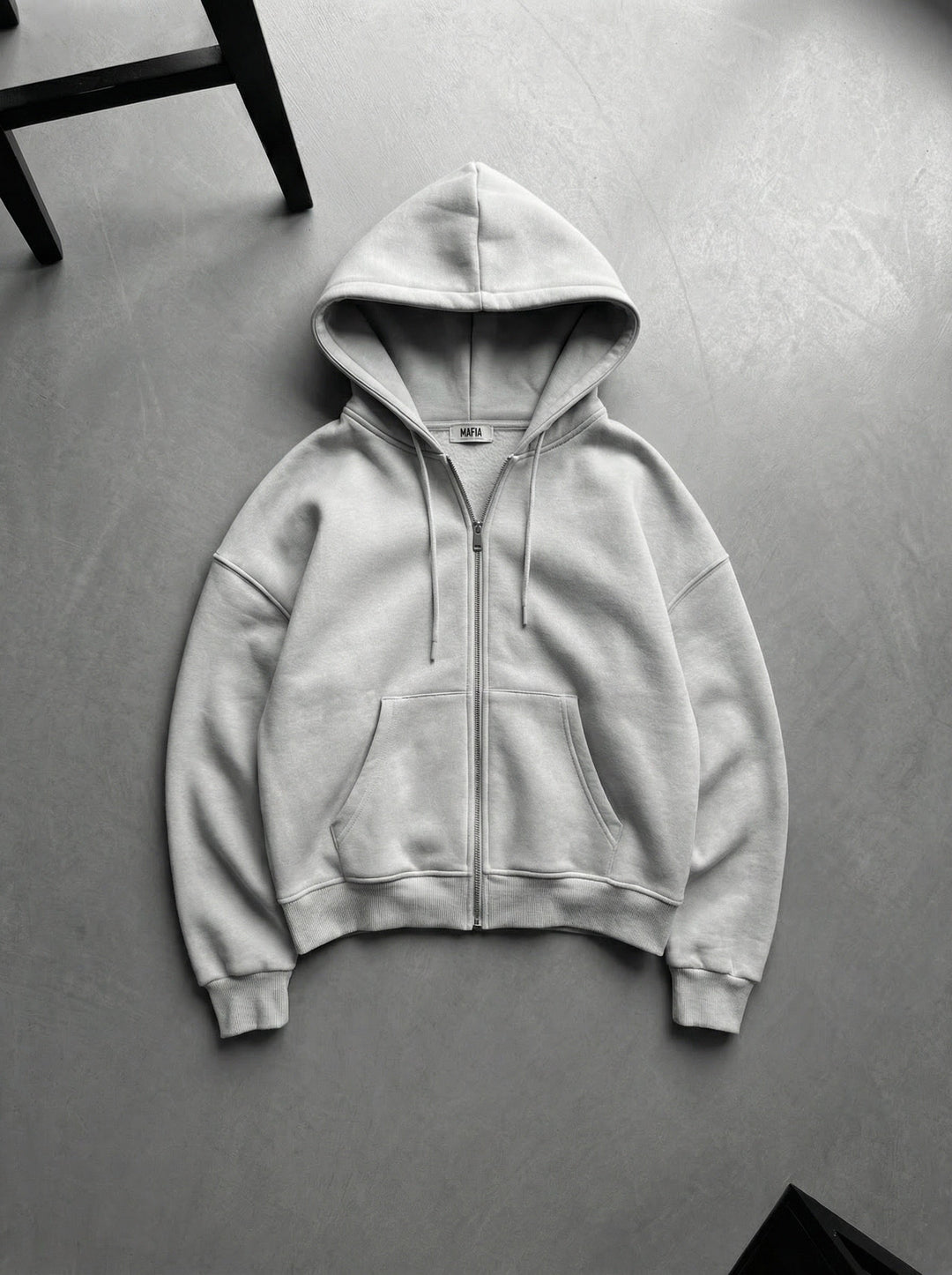 Oversize Basic Dragkedja Hoodie - Grå