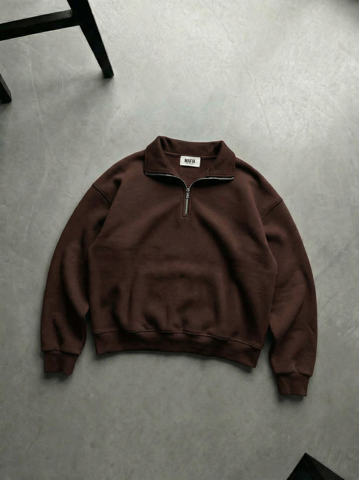 Oversize Halvdraget Polo Sweatshirt - Chokladbrun