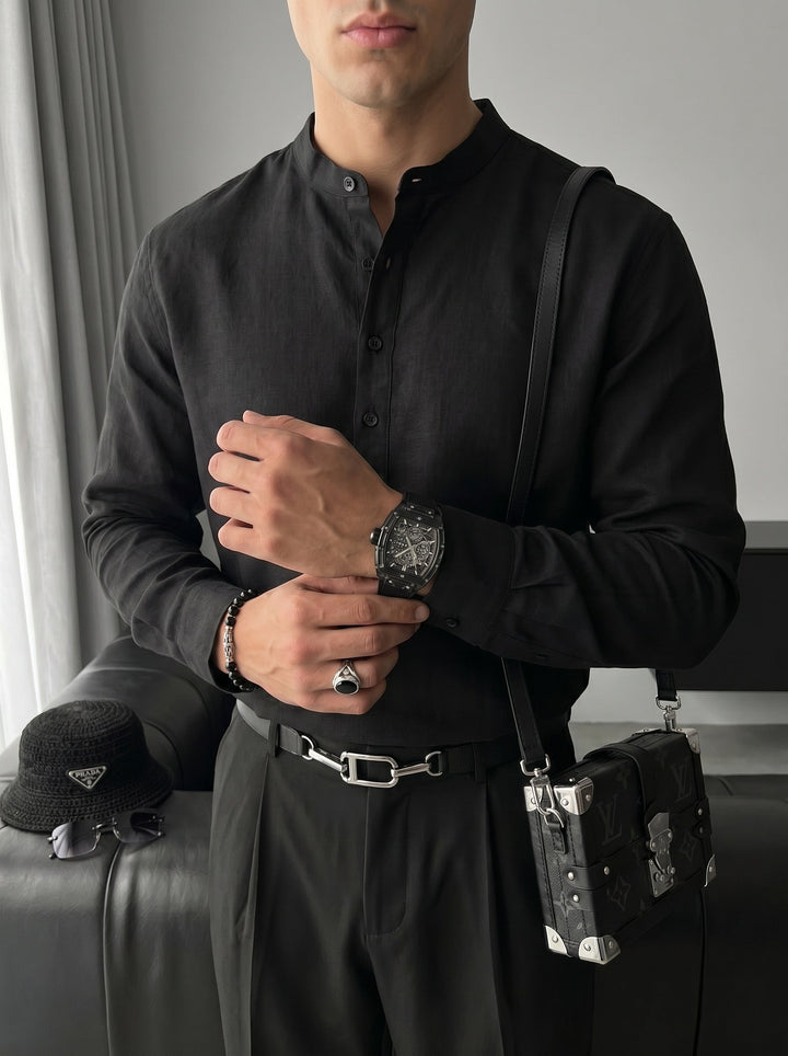 Regular Fit Bomullsskjorta - Svart