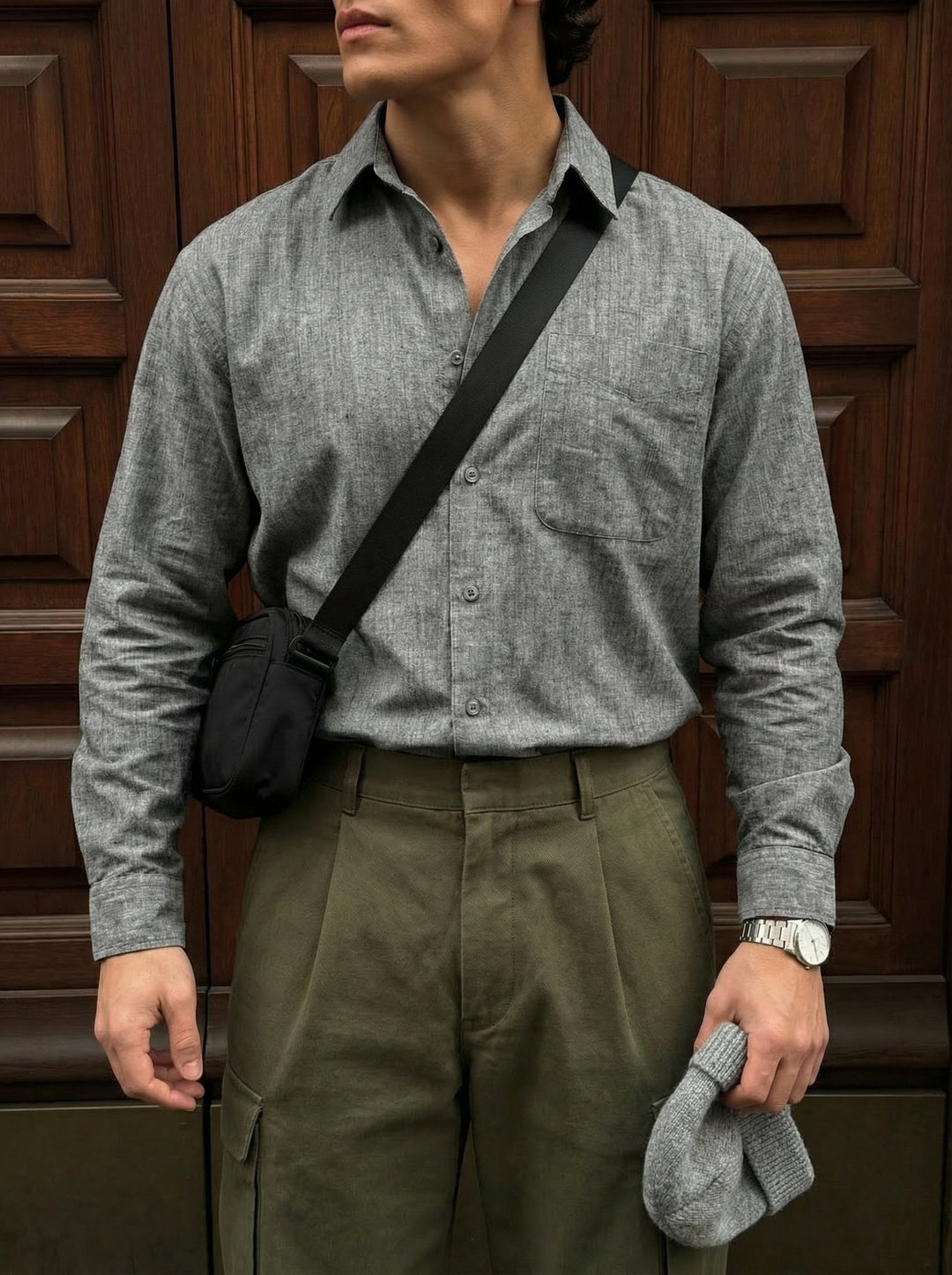 Regular Fit Bomull Pocket Skjorta - Antracit