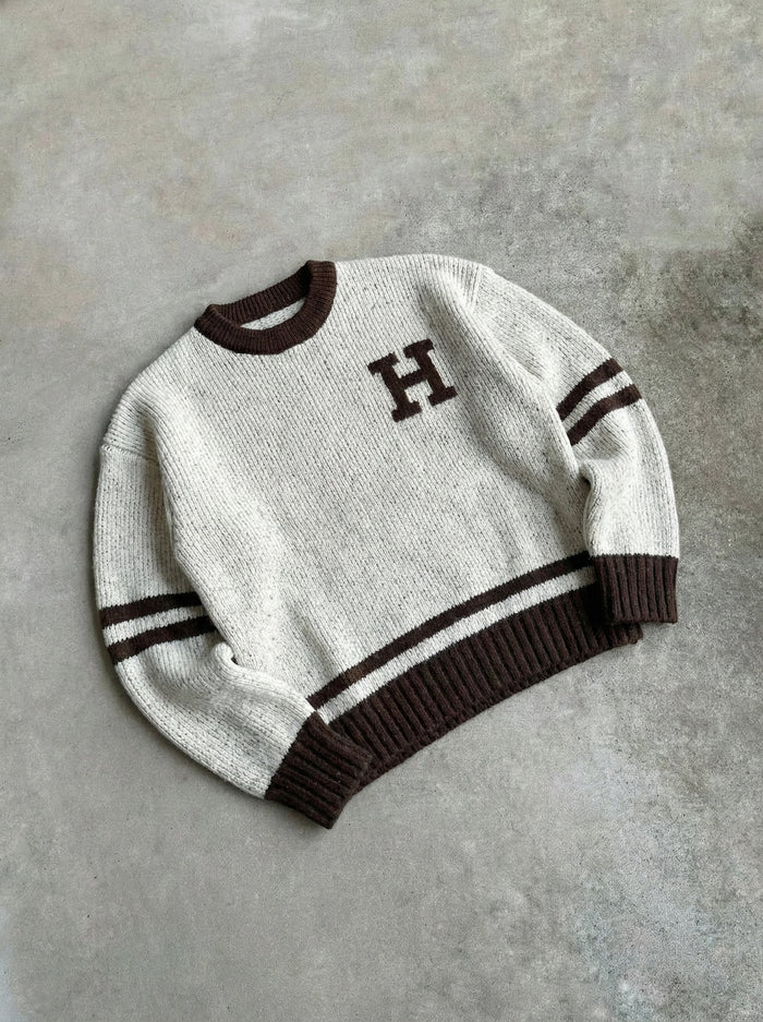 Oversize Stickad Bokstavströja - Beige