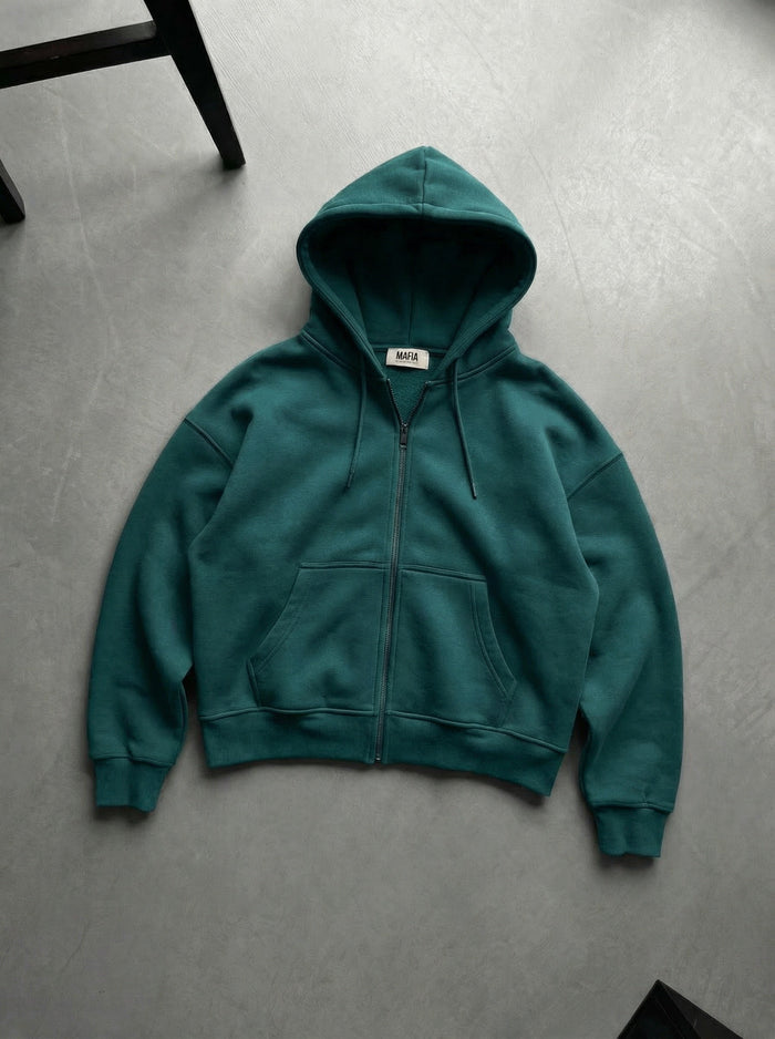 Oversize Basic Zipper Hoodie - Havsgrön