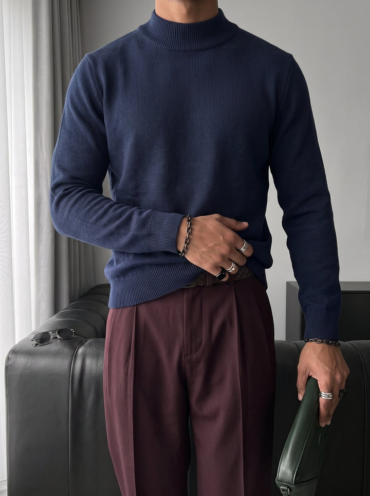 Loose Fit Halvhals Pullover - Marinblå