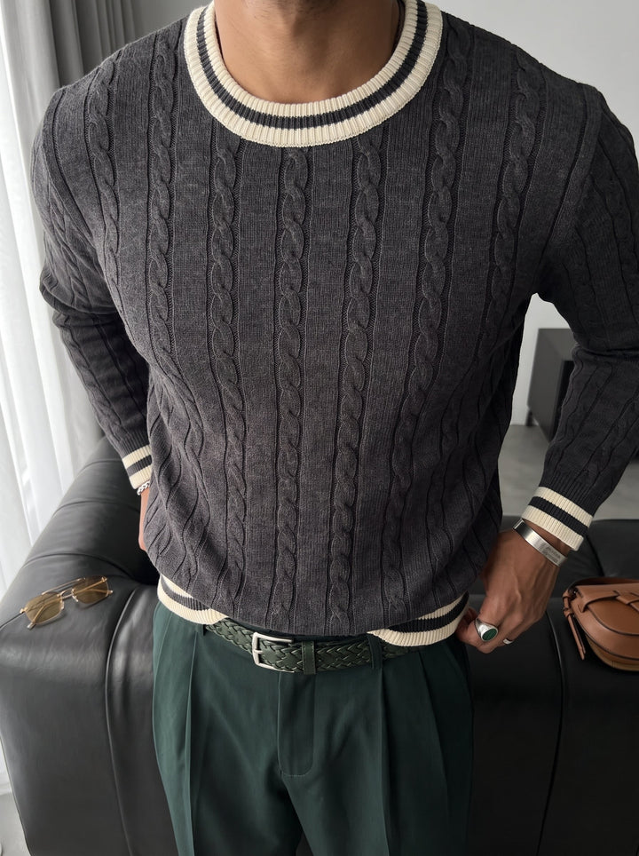 Regular Fit Braid Knit Sweater - Antracit