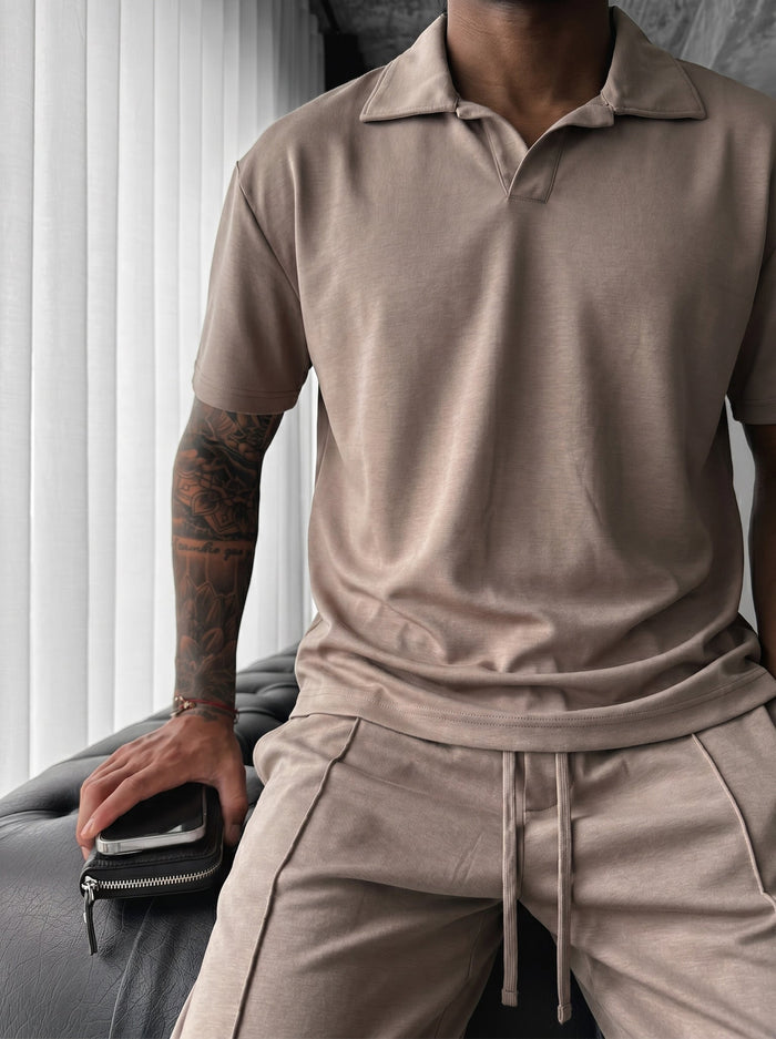 Lös Passform Polo T-shirt - Kamel