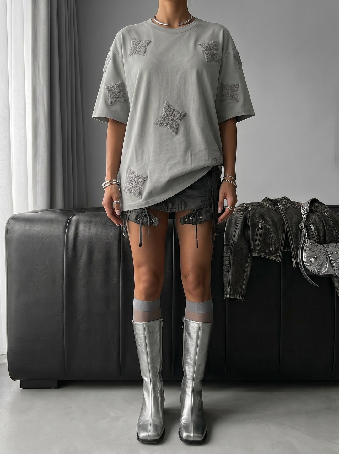 Oversize Detaljerad T-shirt - Grå