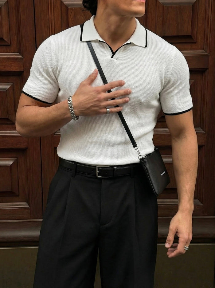 Regular Fit Knit Line Polo T-Shirt - Vit