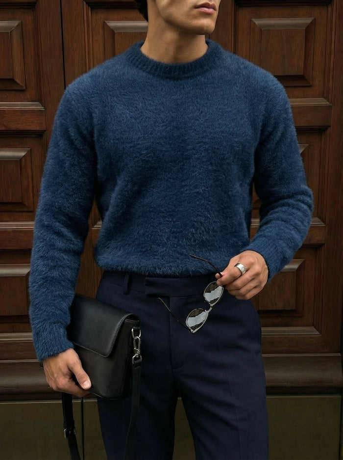 Oversize Hårig Rep Tröja - Indigo