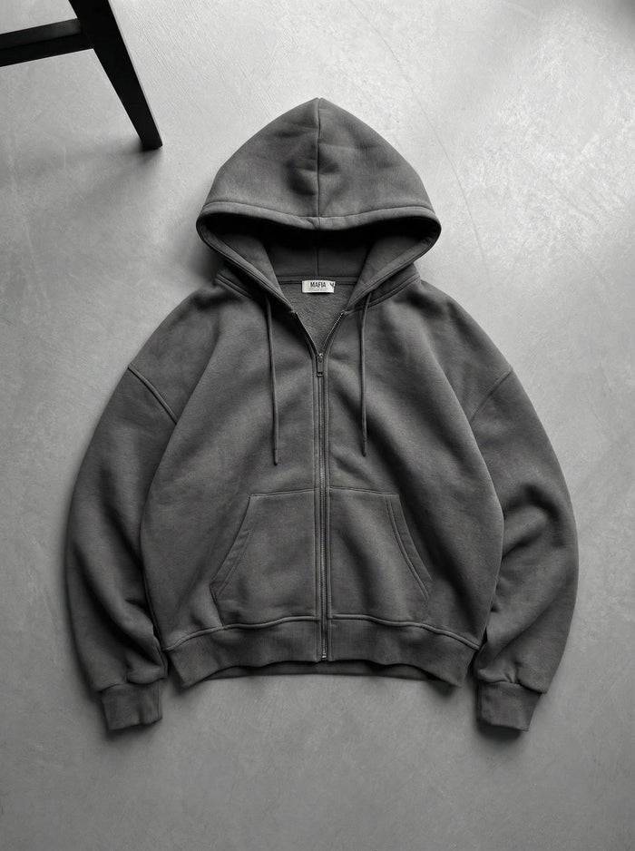 Oversize Basic Zip-Hoodie - Antracit