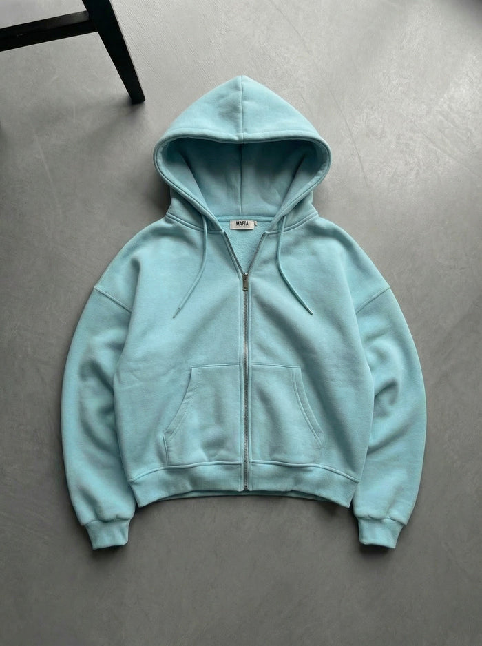 Oversize Basic Zipper Hoodie - Isblå