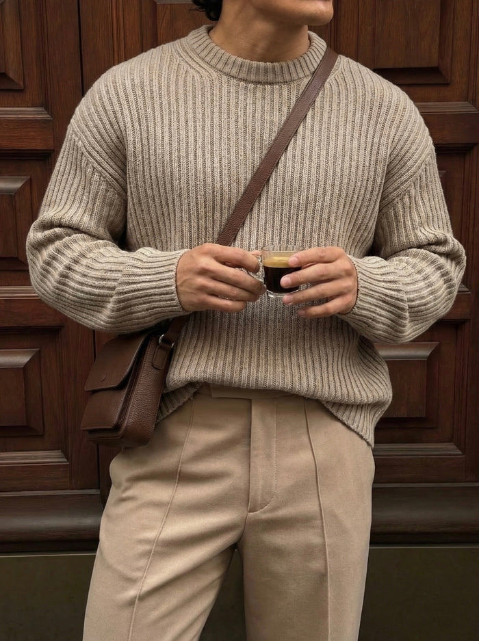 Lös Passform Randig Struktur Pullover - Simply Taupe