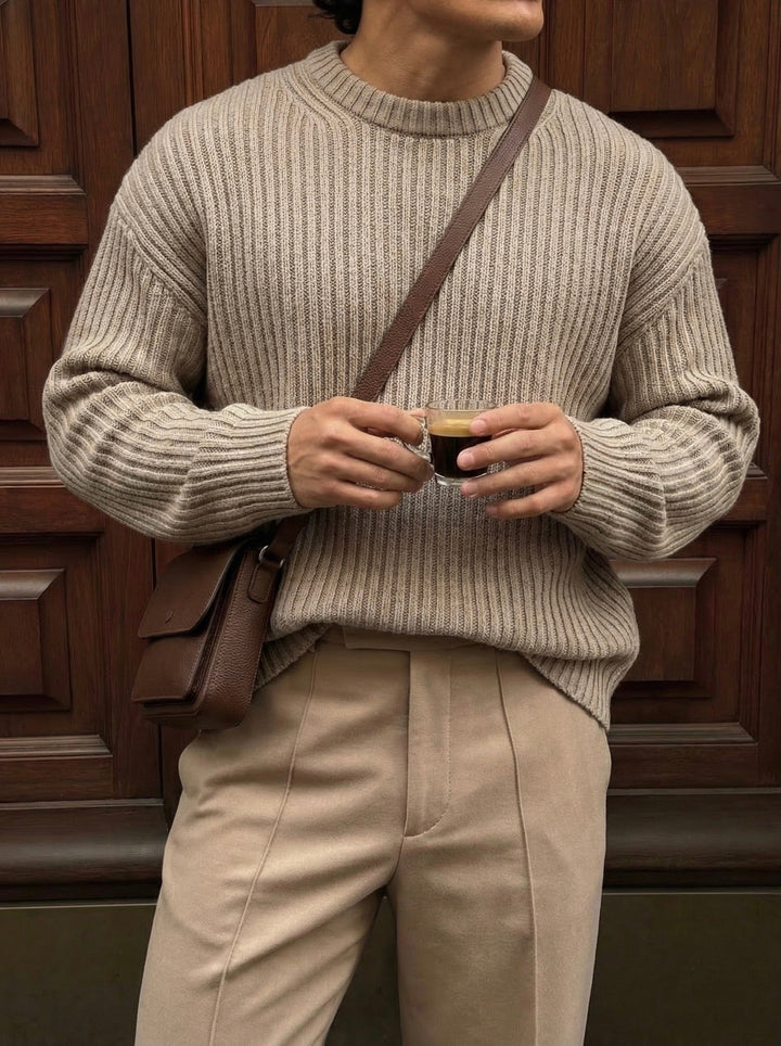 Lös Passform Randig Struktur Pullover - Simply Taupe