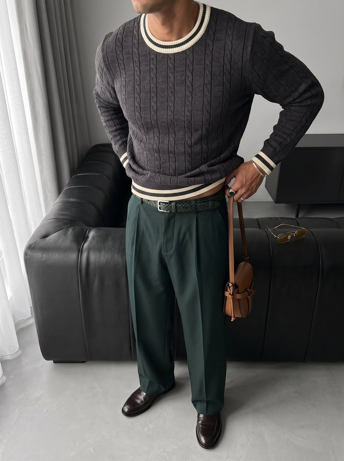 Regular Fit Braid Knit Sweater - Antracit