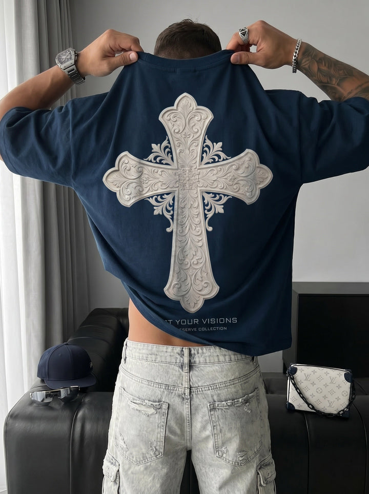 Oversize Cross T-shirt - Marinblå