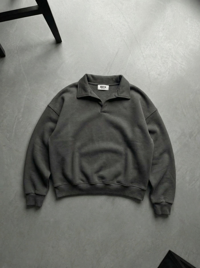 Oversize Basic Polo Sweatshirt - Antracit
