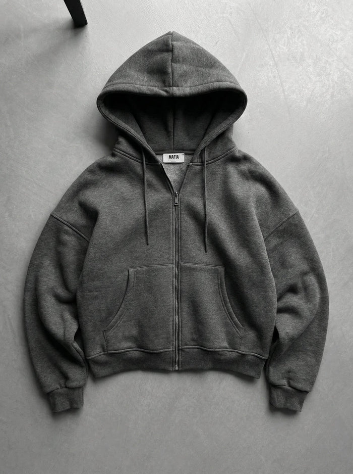 Oversize Basic Zip-Hoodie - Antracit Melange