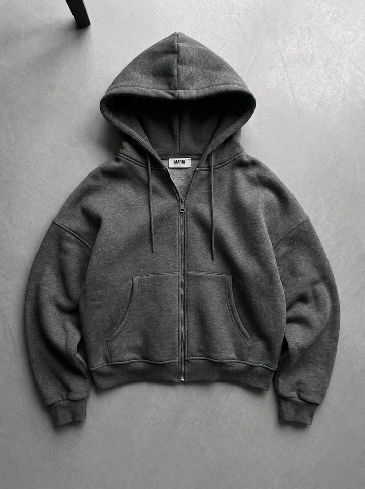 Oversize Basic Zip-Hoodie - Antracit Melange