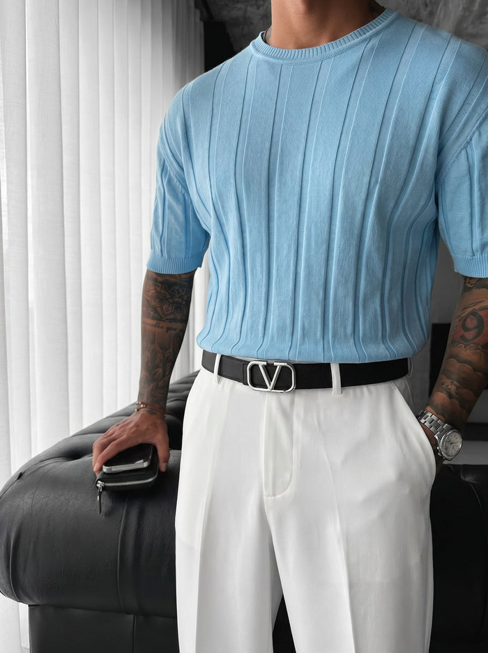 Regular Fit Knit Lines T-shirt - Babyblå