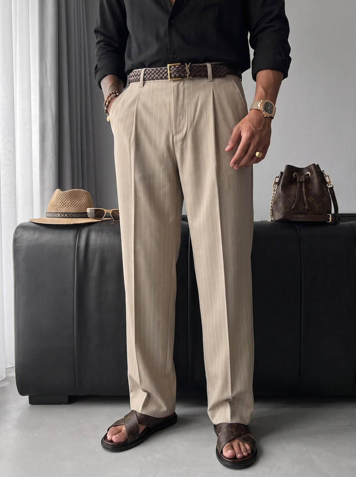 Lösa Randiga Byxor - Beige