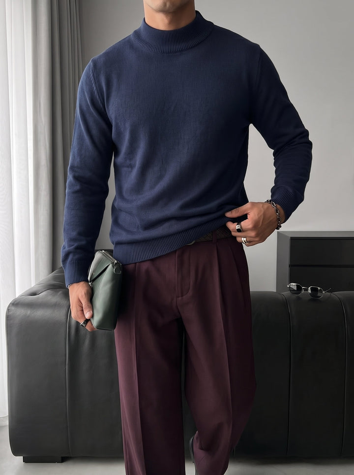Loose Fit Halvhals Pullover - Marinblå