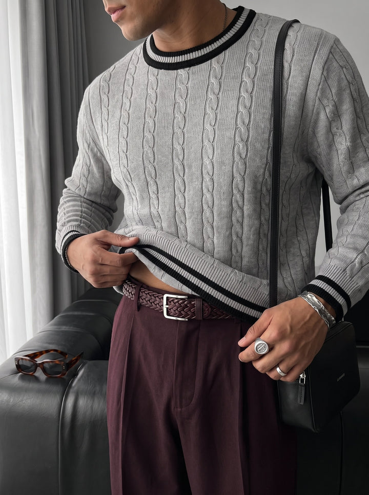 Regular Fit Braid Knit Sweater - Grå