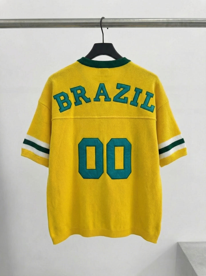 Oversize Brasilien Stickad T-shirt - Gul