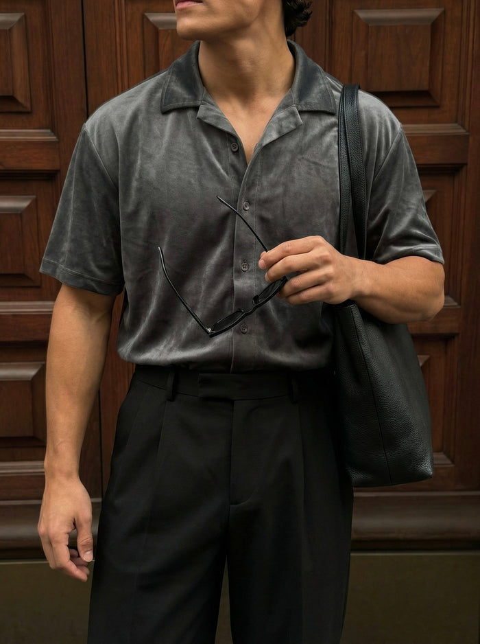 Regular Fit Samtshirt - Antracit