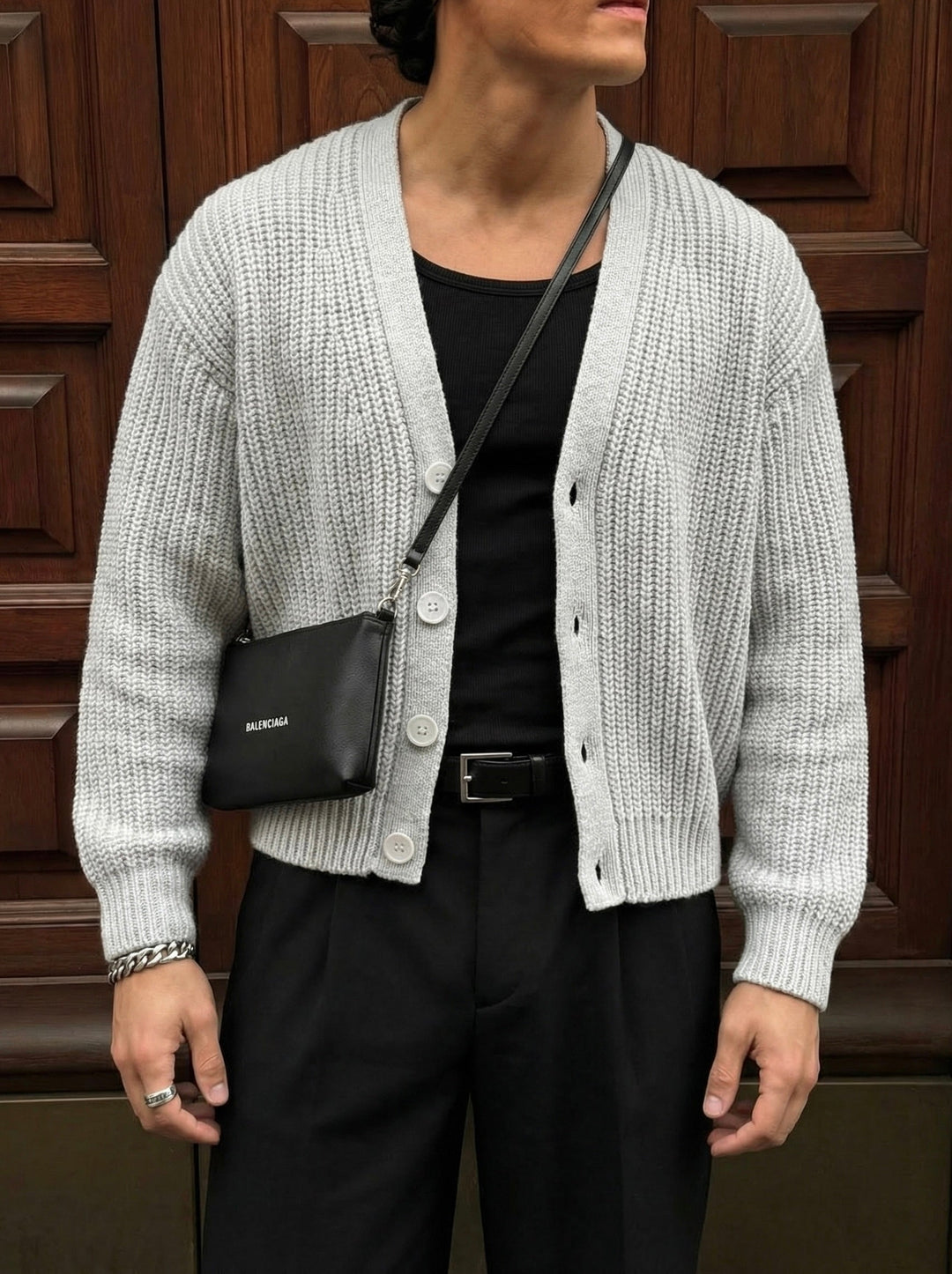 Överdimensionerad Crop Cardigan - Ljusgrå