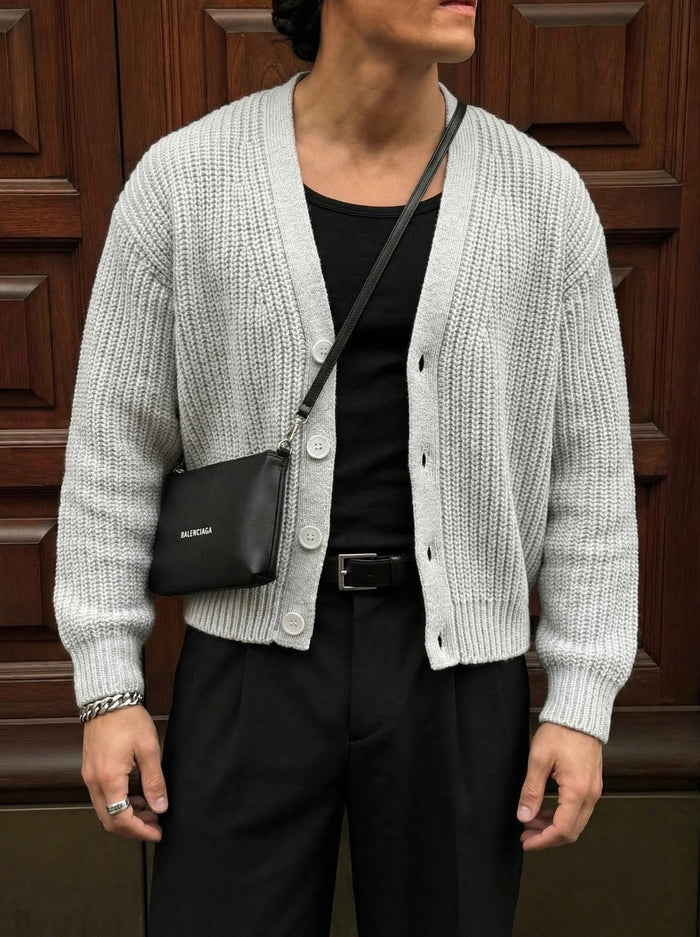 Överdimensionerad Crop Cardigan - Ljusgrå