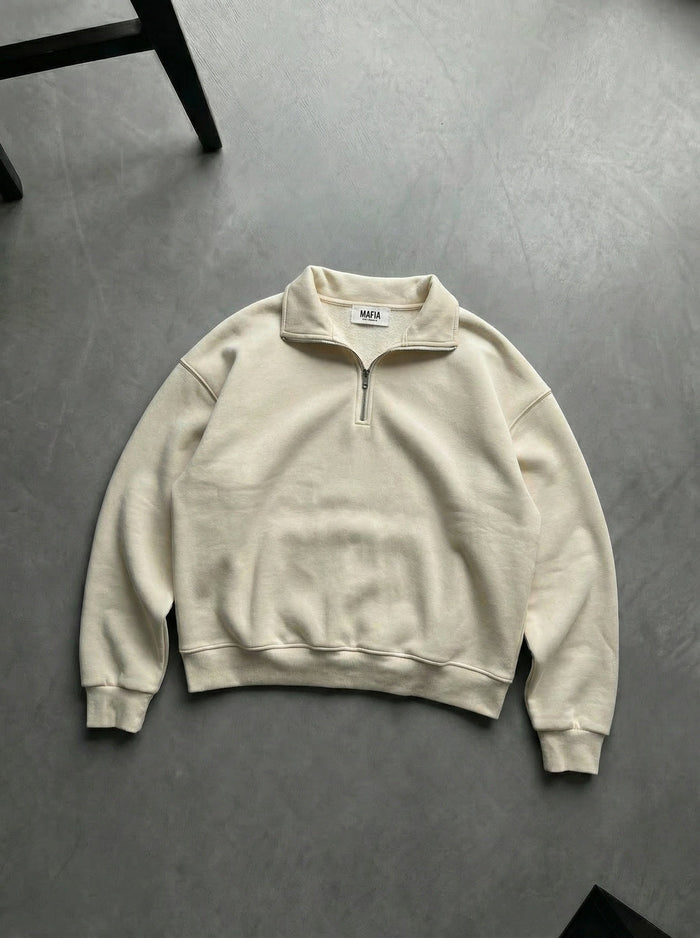 Oversize Halvdraget Polo Sweatshirt - Beige