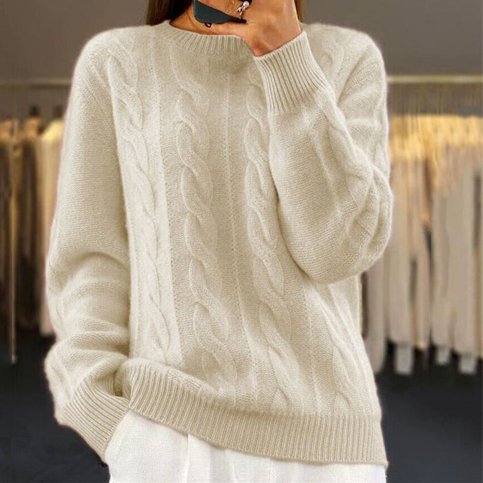 Dam Cable-Knit Tröja med Rund Halsringning och Regular Fit